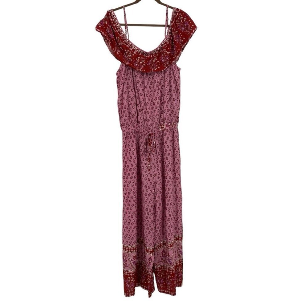ANNA-KACI Women’s XL Floral Ruffle Boho Romper Jumpsuit Viscose